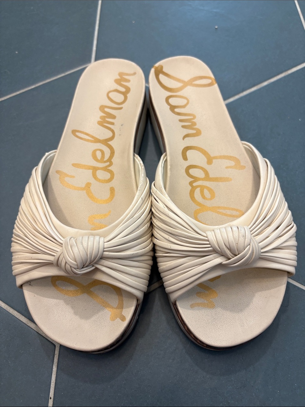 Sam Edelman Cream Knot-Detail Slide Mules